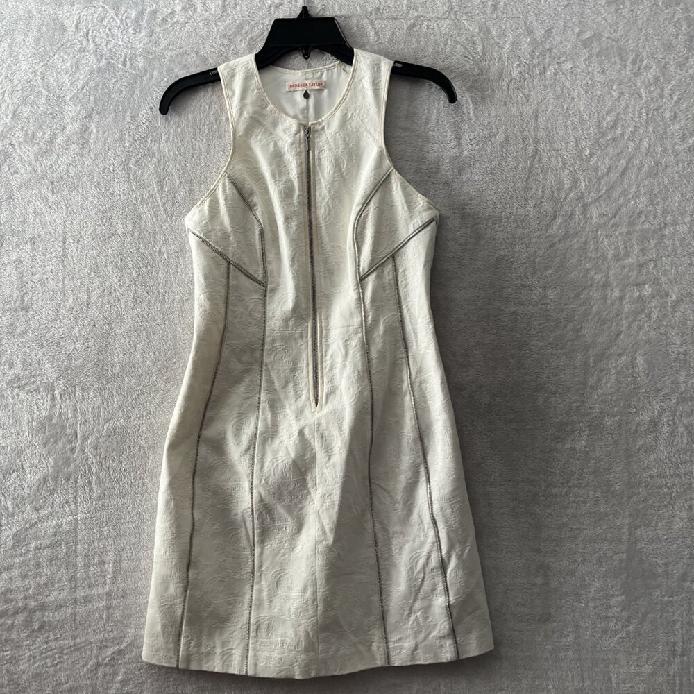 Rebecca Taylor Womans Pencil Dress Beige 4 Geometric Sleeveless Zip